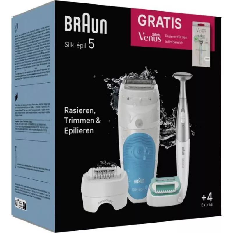 Braun Silk-épil 5 810 + Gillette Venus Trimmer 28 pincetes, zils, balts