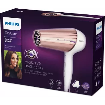 Fēns Philips MoistureProtect Sensor HP8280/00 — 2300 W, līdzstrāvas motors, 6 ātrumi, jonizācija, aukstā poga, violets/balts