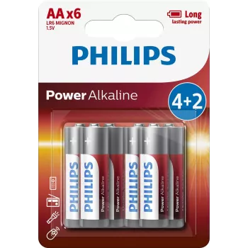 Philips Power Alkaline Battery LR6P6BP/10 vienreizējās lietošanas baterijas, 6 gab.