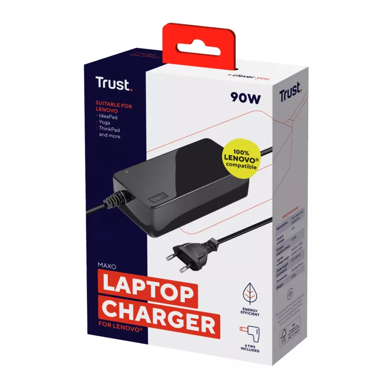 Trust 23394 tīkla adapteris/lādētājs 90 W Melns
