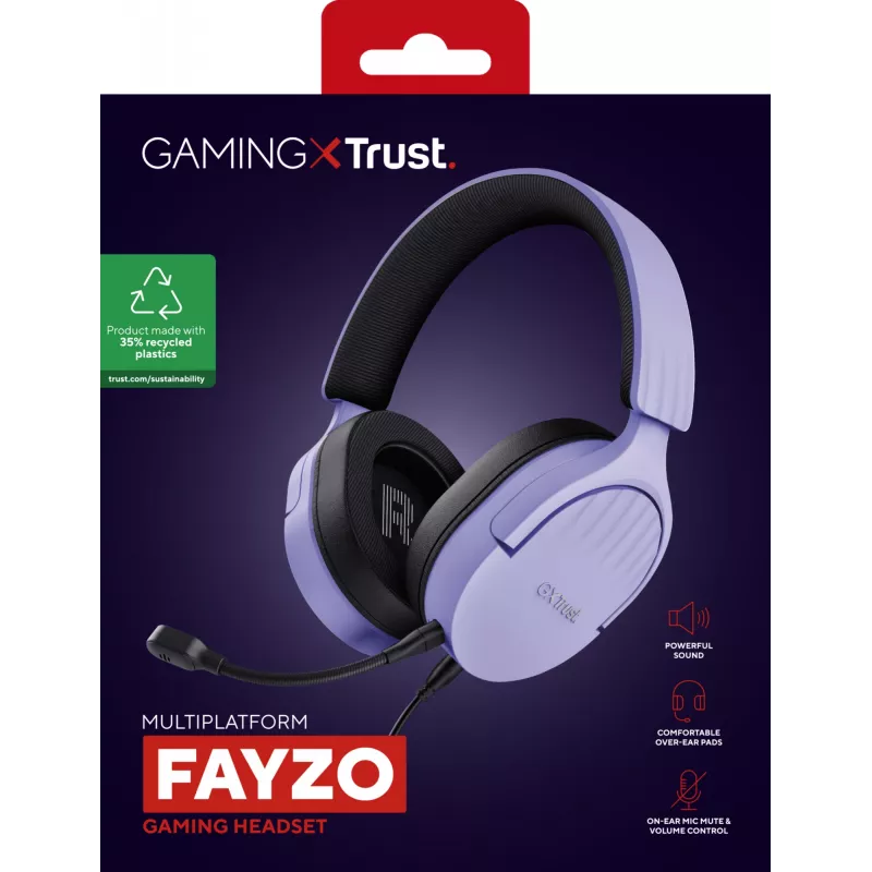 Trust GXT 489P FAYZO FAYZO Spēļu austiņas ar mikrofonu, vadu, melnas, violetas