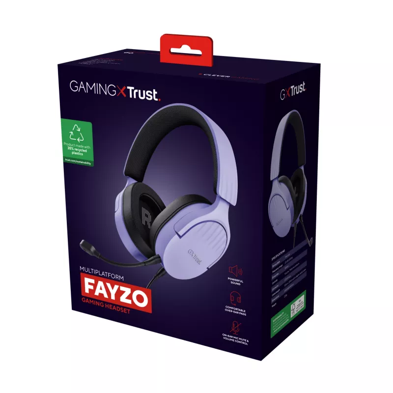 Trust GXT 489P FAYZO FAYZO Spēļu austiņas ar mikrofonu, vadu, melnas, violetas