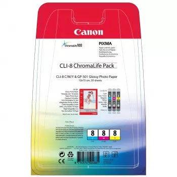 Canon CLI-8 Chromalife Pack oriģinālās tintes kasetnes 3 gab. Ciāna, Fuksīns, Dzeltena