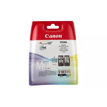 Canon PG-510/CL-511 BK/C/M/Y tintes kasetņu komplekts, standarta ietilpība, melna, ciāna, fuksīna, dzeltena, 2 gab., 300 lapas, multi pack