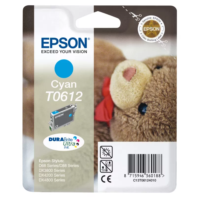 Epson Teddybear Singlepack Cyan T0612 DURABrite Ultra tinte, ciāna, 8 ml, 1 gab.