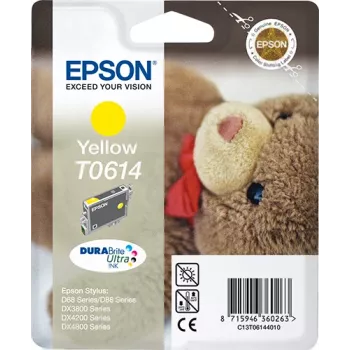 Epson Teddybear vienpakas dzeltenā DURABrite Ultra tinte T0614, dzeltena, pigmenta tinte, 8 ml, 1 gab.