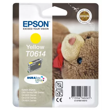 Epson Teddybear vienpakas dzeltenā DURABrite Ultra tinte T0614, dzeltena, pigmenta tinte, 8 ml, 1 gab.