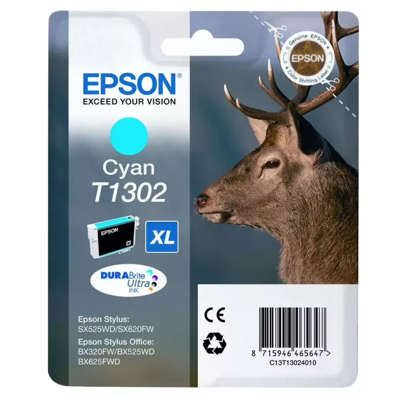 Epson Stag Singlepack Cyan T1302 DURABrite Ultra Tinte