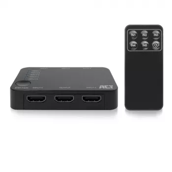 ACT 4K HDMI Switch 5 ieeja, 1 izeja, HDMI, Melns, 2160p, 18 Gbit/s, 4096 x 2160 pikseļi, 4K Ultra HD