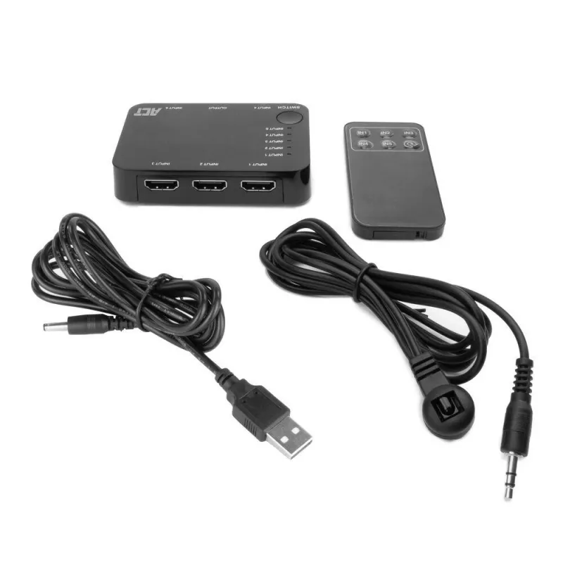 ACT 4K HDMI Switch 5 ieeja, 1 izeja, HDMI, Melns, 2160p, 18 Gbit/s, 4096 x 2160 pikseļi, 4K Ultra HD