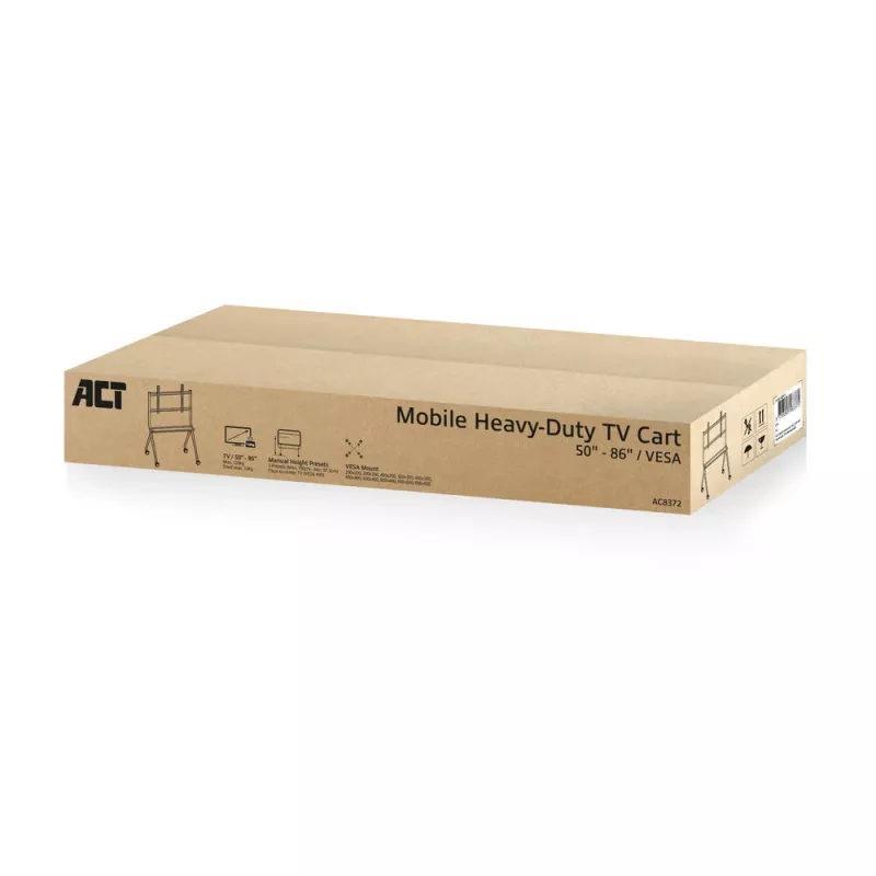 ACT Mobilais TV/monitora grīdas statīvs, 50 inch līdz 86 inch, VESA, 127 cm (50 collas), 2.18 m (86 collas), 200 x 200 mm, 800 x 600 mm, Alumīnijs, Plastmasa, Tērauds, Pelēks
