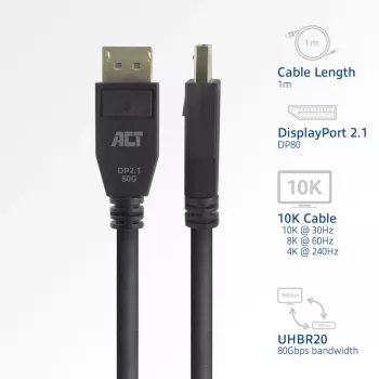 ACT AK4082 DisplayPort kabelis 2 m Melns