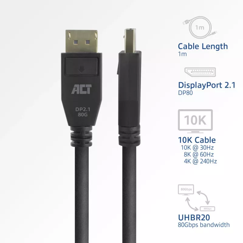 ACT AK4082 DisplayPort kabelis 2 m Melns