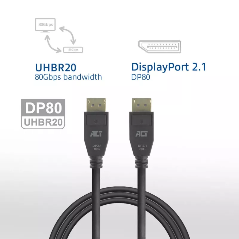 ACT AK4082 DisplayPort kabelis 2 m Melns