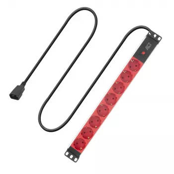 Strāvas sadalītājs ACT PD3004 19 collu C14 IEC60320 ar 8 F tipa ligzdām, 3 m H05VV-F 3G1.0, 230 V 10 A