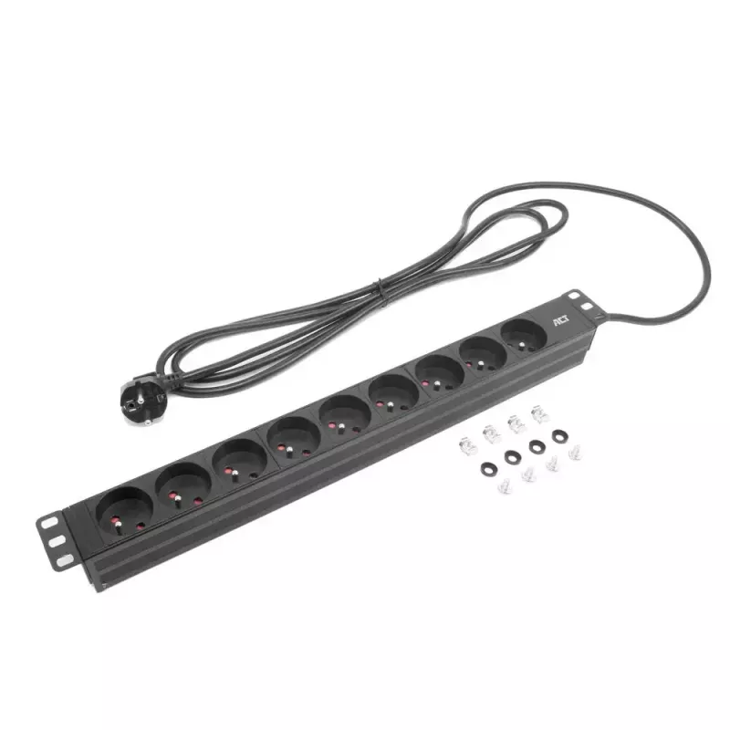 ACT pagarinātājs PDU 19 collu CEE7/7 ar 9 E tipa kontaktligzdām, 3m H05VV-F 3G1.5