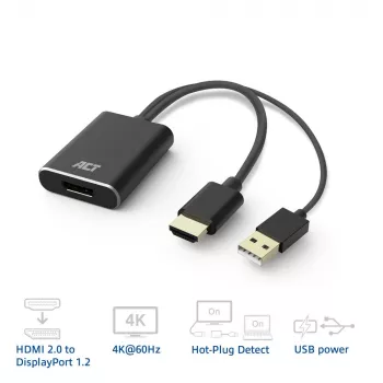 ACT AC7536 video kabeļa adapteris 0.24 m HDMI + USB DisplayPort Melns