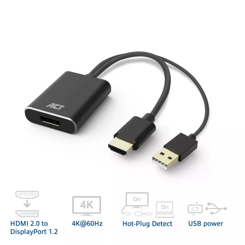 ACT AC7536 video kabeļa adapteris 0.24 m HDMI + USB DisplayPort Melns