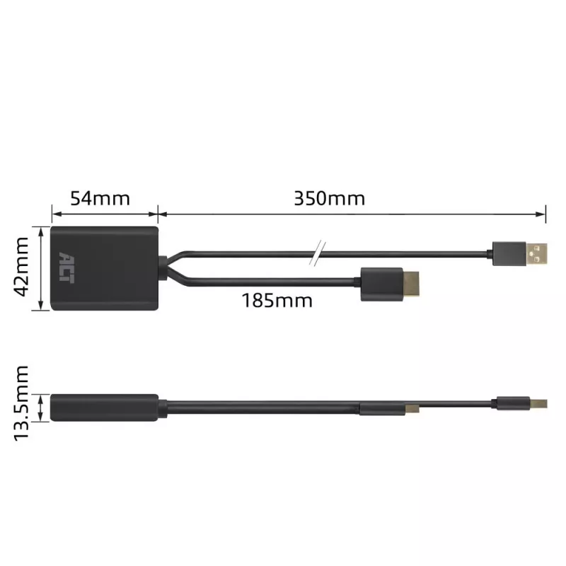 ACT AC7536 video kabeļa adapteris 0.24 m HDMI + USB DisplayPort Melns