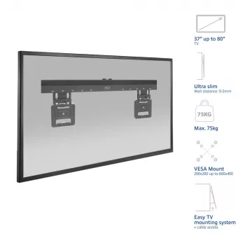 ACT Fiksētais TV Sienas Stiprinājums AC8356 37–80 collu televizoriem, ultrāplāns, VESA 200×200–600×400, 75 kg, 9.5 mm atstarpe, melns