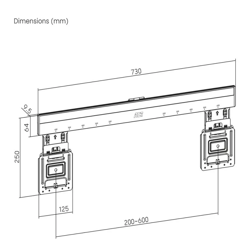 ACT Fiksētais TV Sienas Stiprinājums AC8356 37–80 collu televizoriem, ultrāplāns, VESA 200×200–600×400, 75 kg, 9.5 mm atstarpe, melns