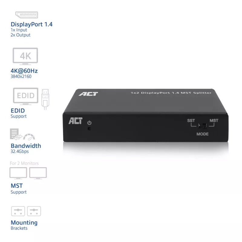 ACT 1x2 DisplayPort 1.4 MST sadalītājs (AC7720)