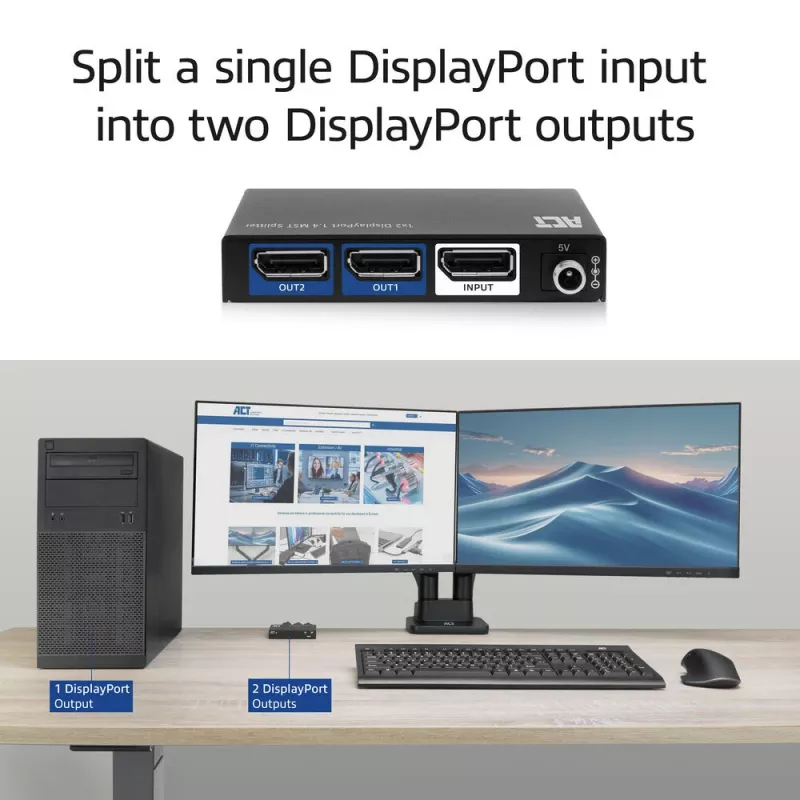 ACT 1x2 DisplayPort 1.4 MST sadalītājs (AC7720)