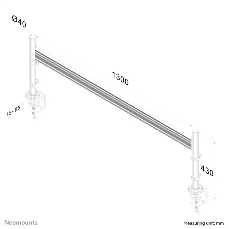 Neomounts FPMA-DTB100 Toolbar darbvirsmas sliede 10-24 collas, skava, 10 kg, 25.4 cm (10 inch), 61 cm (24 inch), 100 x 100 mm, Sudrabs