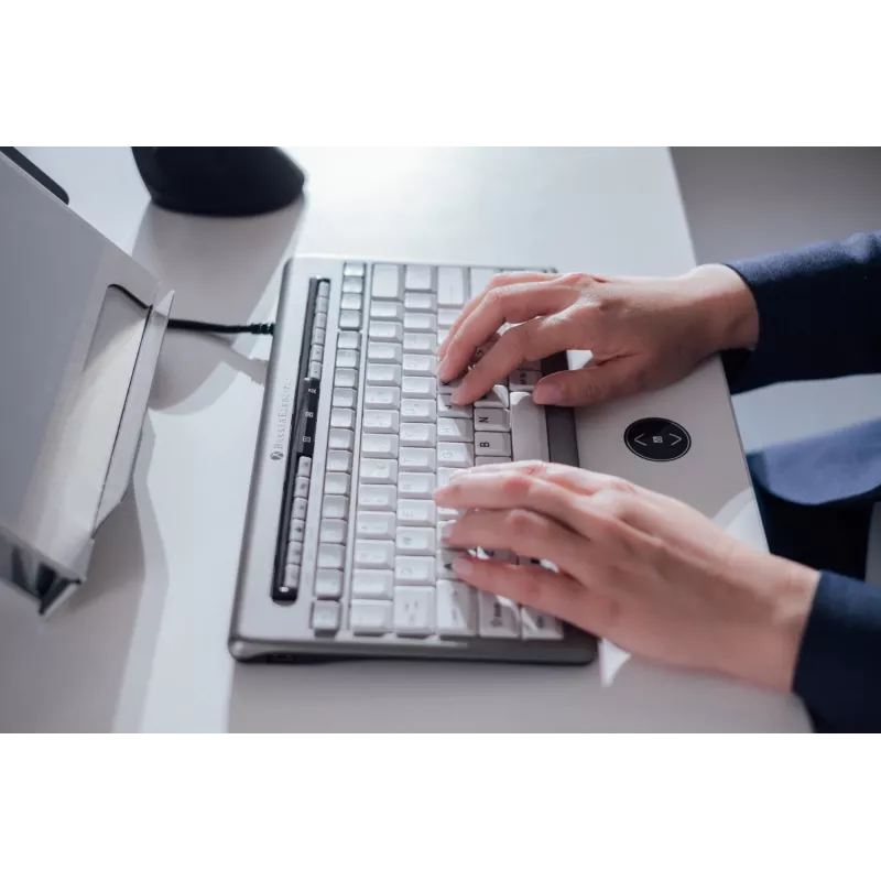 BakkerElkhuizen S-board 840 BE Azerty, bez ciparu bloka, vadu, USB, šķērveida slēdži, AZERTY, gaiši pelēka, balta