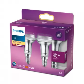 Philips Reflector LED R50 E14 2.8W (40W ekv.) 210lm 2700K silta balta gaisma, 2 gab.