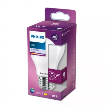 Philips Filament Spuldze Matēta 100W A60 E27, 10.5 W, 100 W, E27, 1521 lm, 15000 h, Neitrāli balta