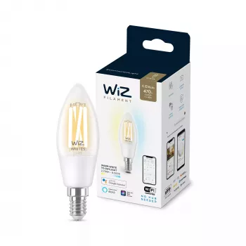 Smart spuldze WiZ Filament Candle caurspīdīga 4.9W C35 E14 Wi-Fi Balta