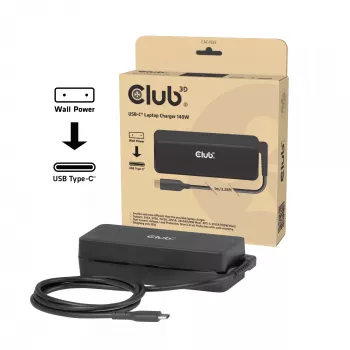 CLUB 3D USB-C lādētājs klēpjdatoram 140W, GaN, 1 m kabelis, melns