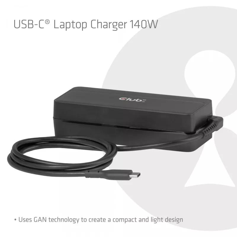 CLUB 3D USB-C lādētājs klēpjdatoram 140W, GaN, 1 m kabelis, melns