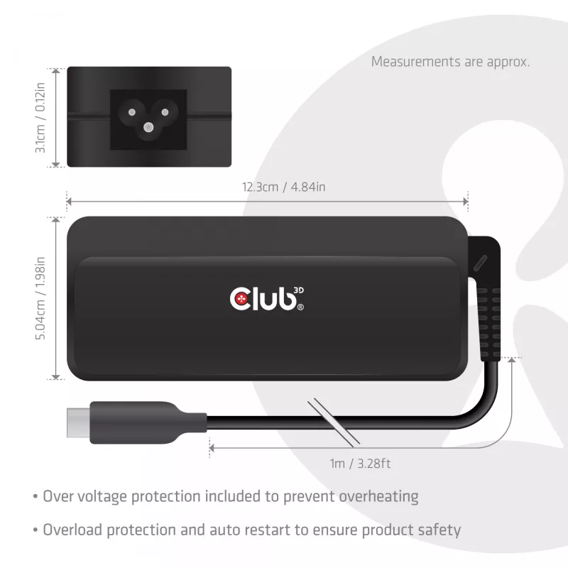 CLUB 3D USB-C lādētājs klēpjdatoram 140W, GaN, 1 m kabelis, melns