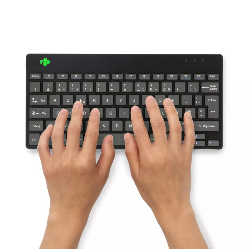 R-Go Tools Ergonomiskā tastatūra R-Go Compact Break, kompakta tastatūra ar pārtraukuma programmatūru, AZERTY (FR), Bluetooth, melna