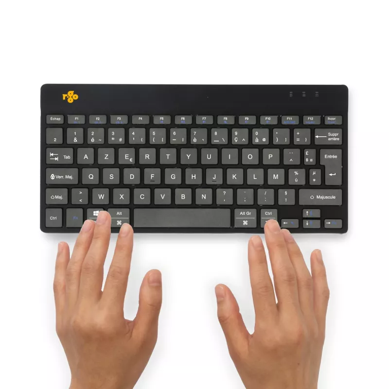 R-Go Tools Ergonomiskā tastatūra R-Go Compact Break, kompakta tastatūra ar pārtraukuma programmatūru, AZERTY (FR), Bluetooth, melna