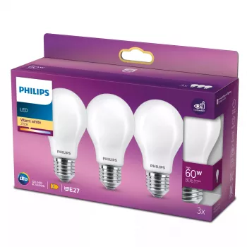 Philips LED spuldze 7W E27 2700K silta balta gaisma