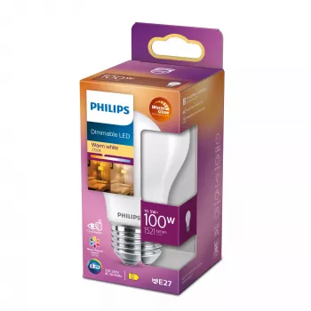 Philips Filament Spuldze Matēta 100W A60 E27, 10.5 W, 1521 lm, 15000 h, Silts mirdzums
