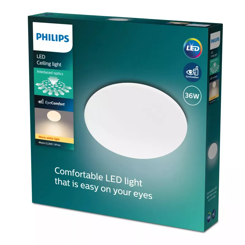 Griestu lampa Philips Functional Moire 36 W LED, balta, apaļa, nemaināmas spuldzes, 220–240 V