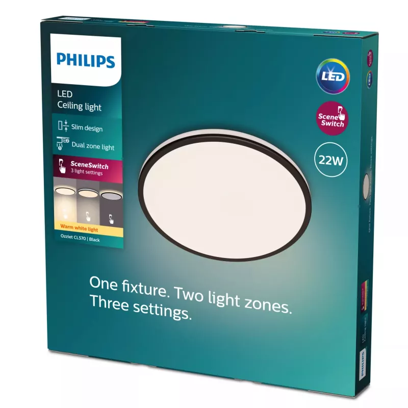 Philips Functional Ozziet griestu lampa 22 W, LED, nemaināma spuldze, 2700 K, 2300 lm, IP20, Melna