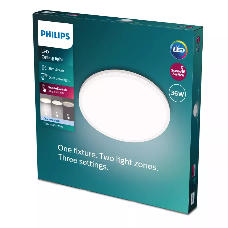 Griestu lampa Philips Functional Ozziet 36 W LED, apaļa 500 mm, balta, iebūvēta lampa