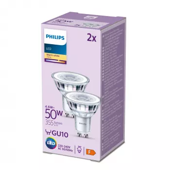 Philips Spot 50W PAR16 GU10 x2, 4.6 W, 50 W, GU10, 355 lm, 15000 h, Silts balts