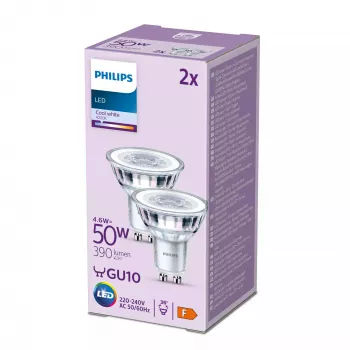 Philips Spot PAR16 GU10 2x, 4.6W, 50W ekv., 390 lm, 15000 h, vēsi balta