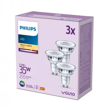 Philips Spot PAR16 GU10 3x3.5W, 255 lm, silta balta
