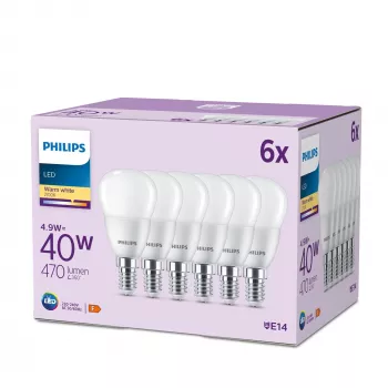 Philips Candle 40W P45 E14 x6 – LED sveču spuldze, 4.9 W, 40 W, E14, 470 lm, 15000 h, silta balta