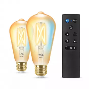 WiZ Filament Bulb Amber 50 W ST64 E27 x2, viedā spuldze, Wi-Fi/Bluetooth, zelta krāsa, Wi-Fi 4 (802.11n), 802.11b, 802.11g, LED, E27