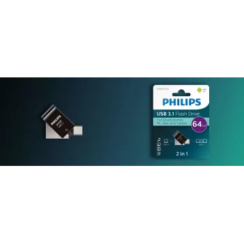 Philips FM64DC152B/00 USB zibatmiņa 64 GB USB Type-C 3.2 Gen 1 (3.1 Gen 1) Melna
