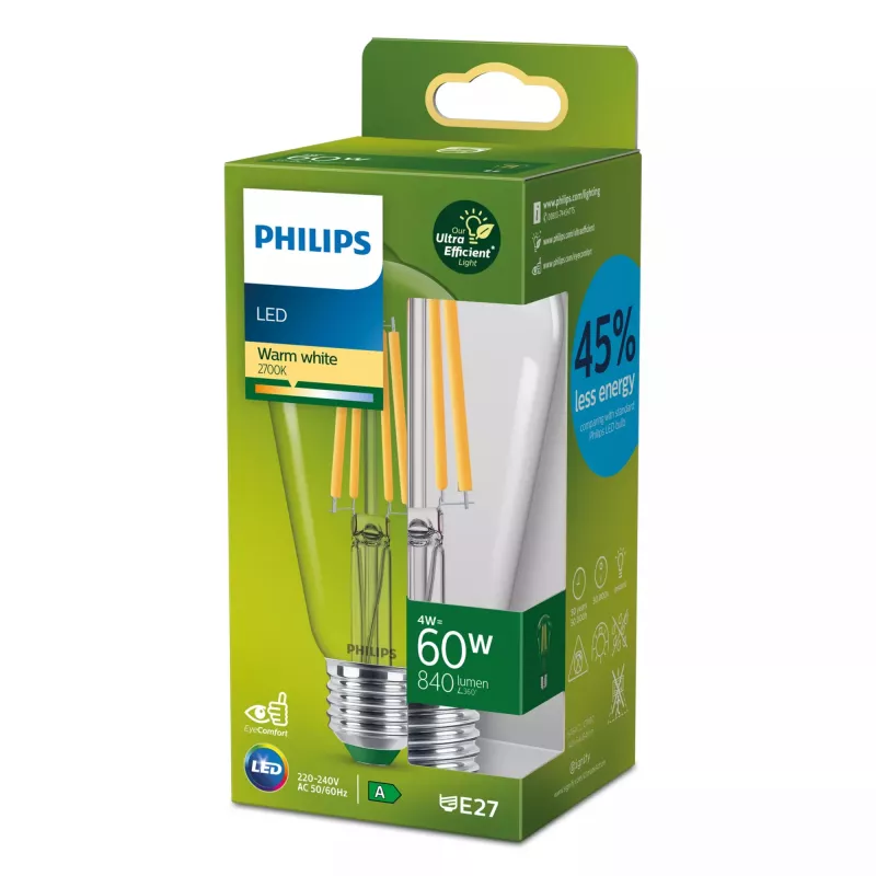 Philips Filament spuldze Caurspīdīga 60W ST64 E27, 4 W, 60 W, E27, 840 lm, 50000 h, Silta balta