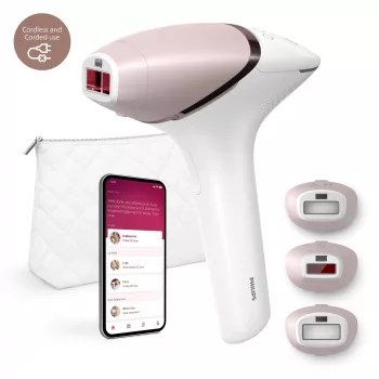 IPL matu noņemšanas ierīce Philips Lumea 9000 Series BRI955/01 — SenseIQ, akumulators, zelta/balta, pilna kāja 8.5 min